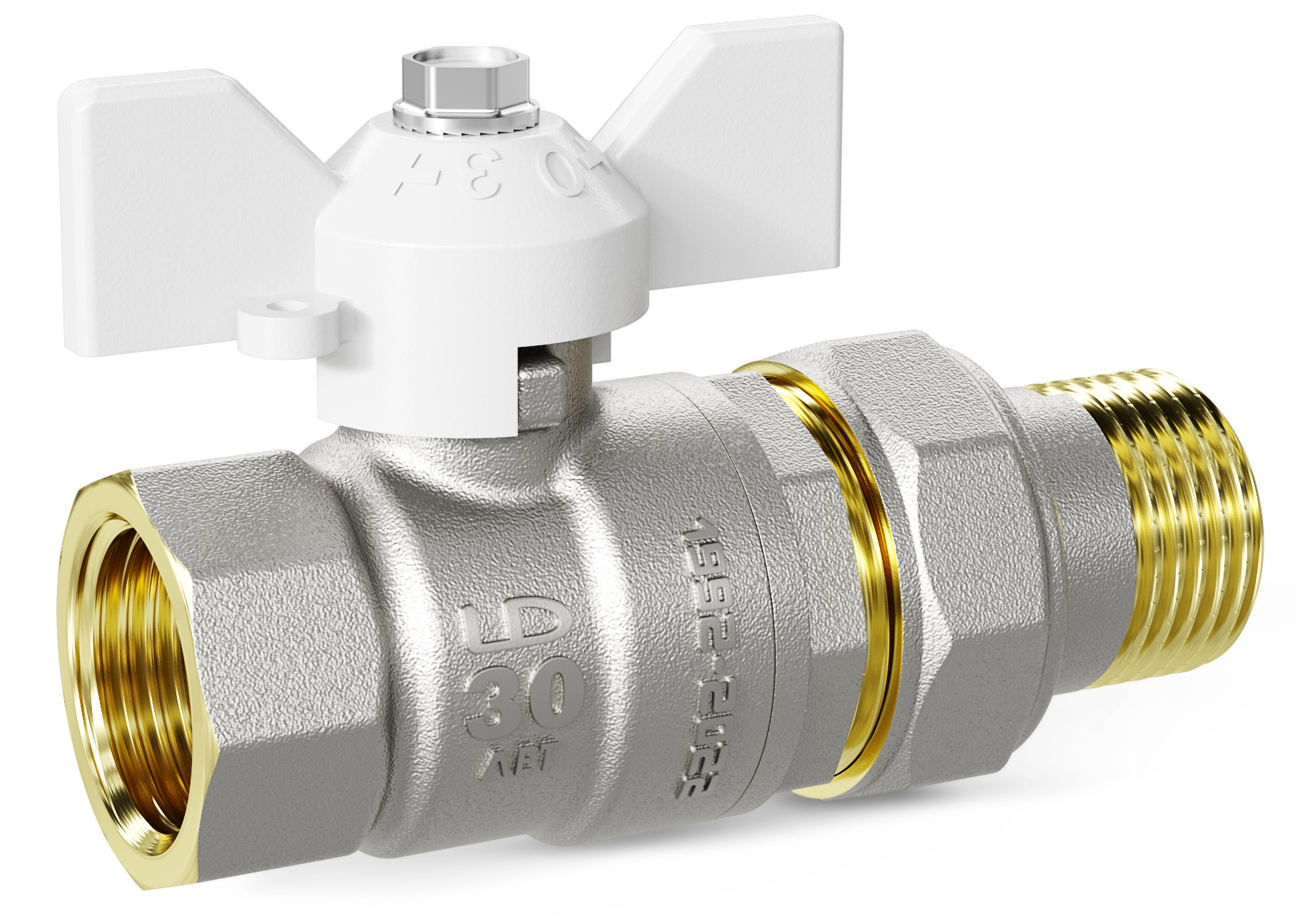 Кран шаровой латунный 47.32.В-ГШ.Б Ду 32 Ру 25 бабочка (white)