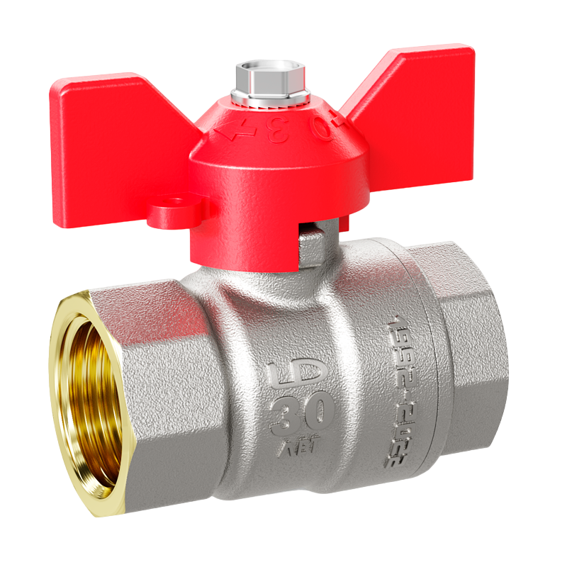 Кран шаровой латунный 47.32.В-В.Б Ду 32 Ру 25 бабочка (red)