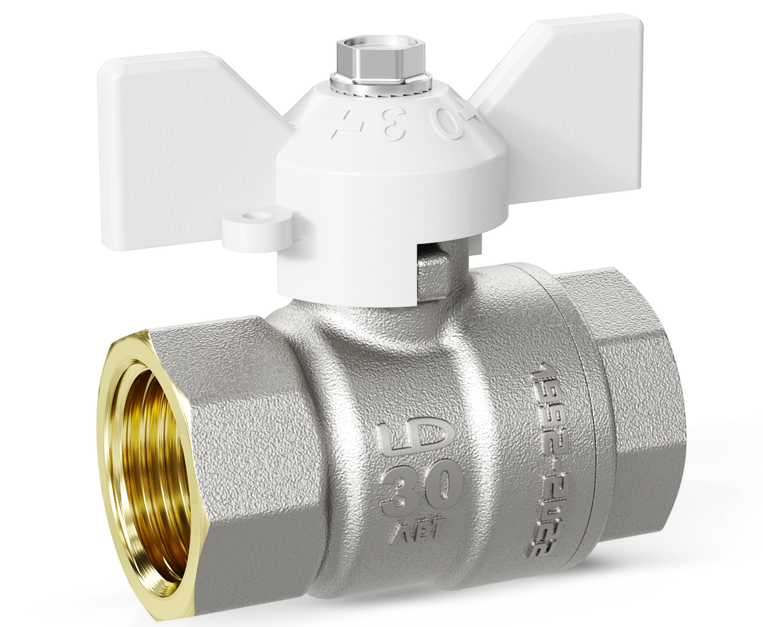 Кран шаровой латунный 47.32.В-В.Б Ду 32 Ру 25 бабочка (white)