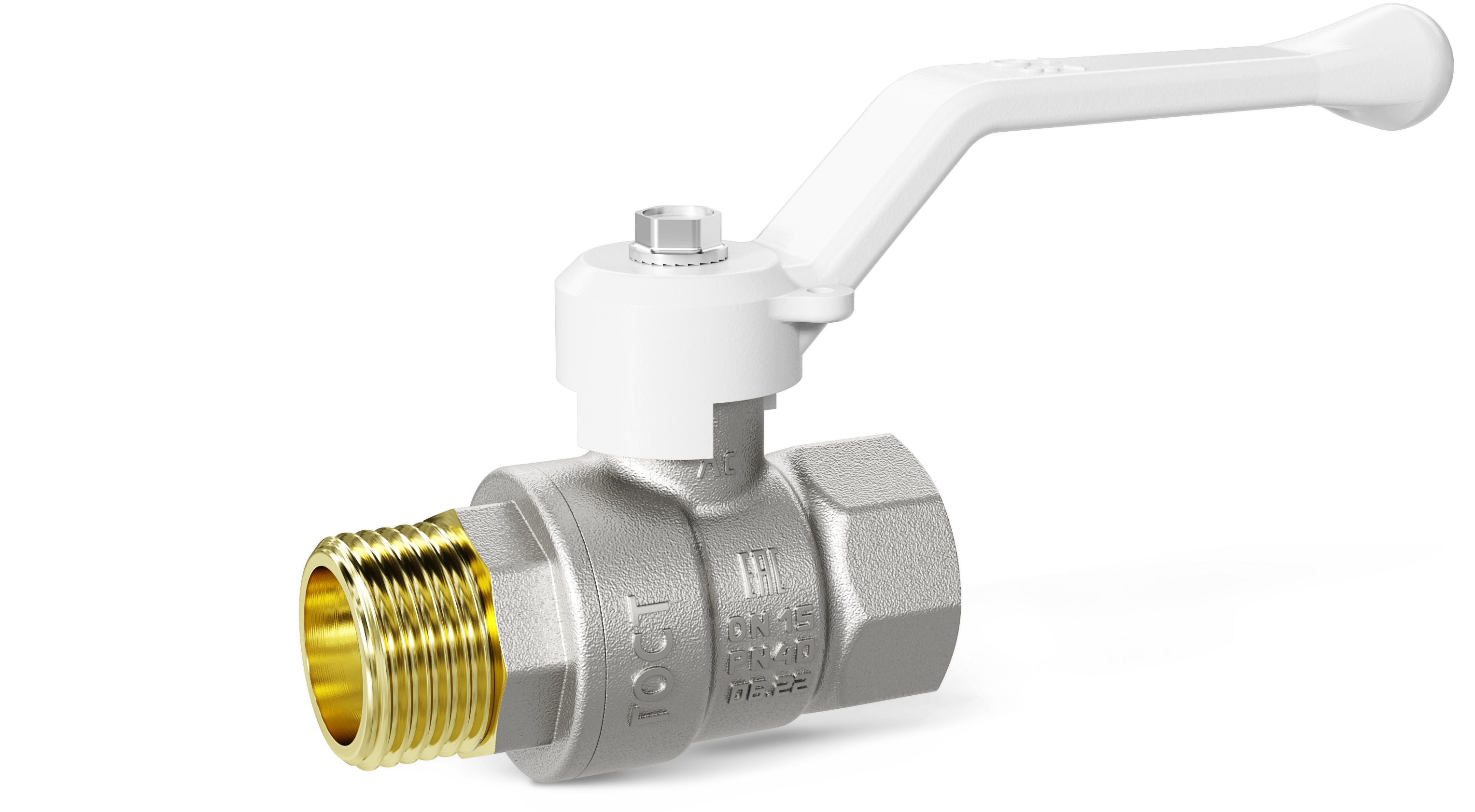 Кран шаровой латунный 47.40.В-Н.Р Ду 40 Ру 25 рычаг (white)
