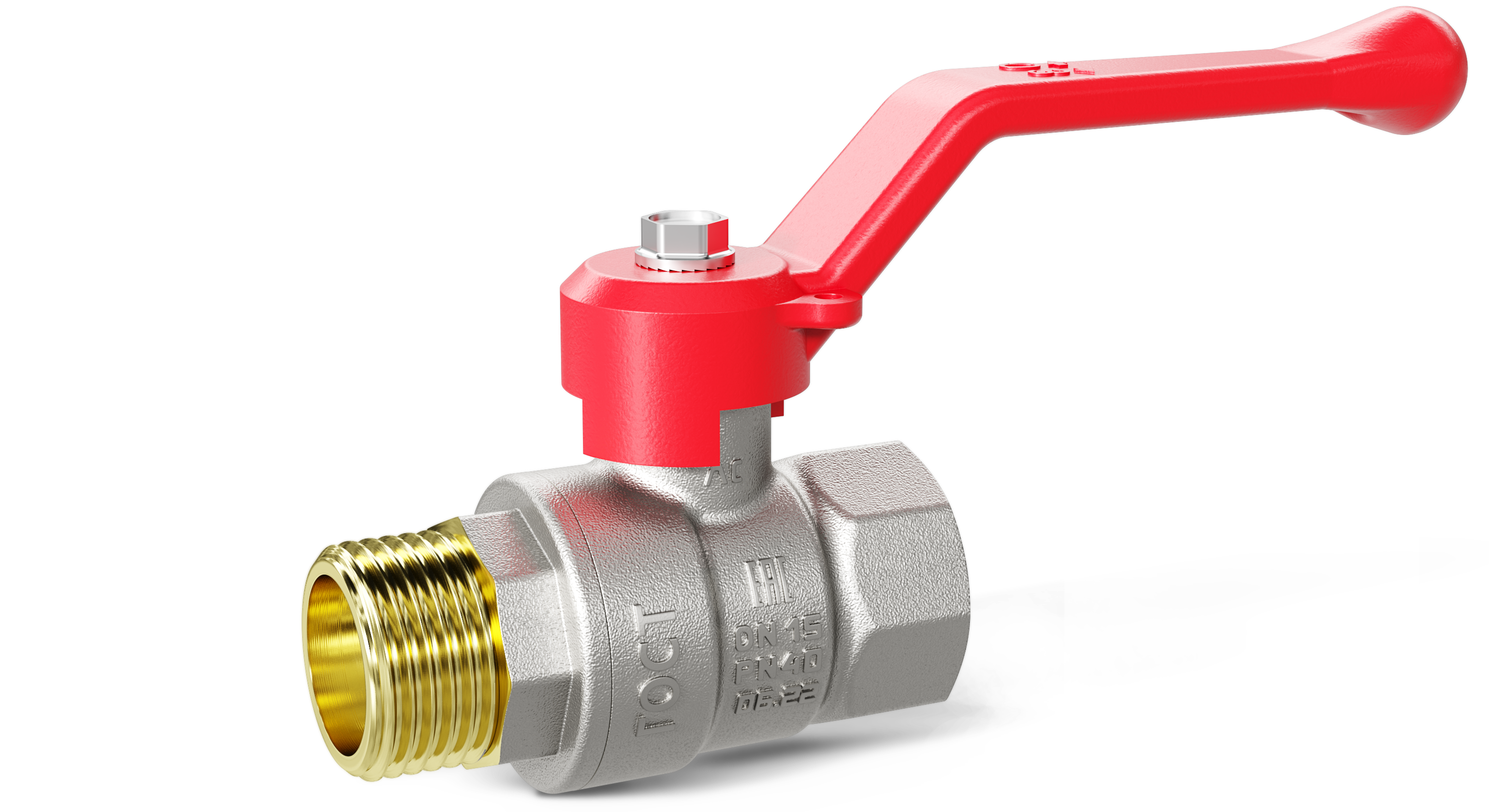 Кран шаровой латунный 47.50.В-Н.Р Ду 50 Ру 25 рычаг (red)