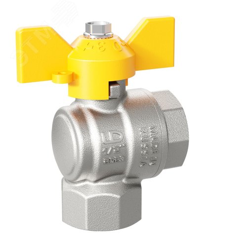 Изображение товара Кран шаровой латунный угловой Ду 25 (1') Ру 40 бабочка GAS (шт)