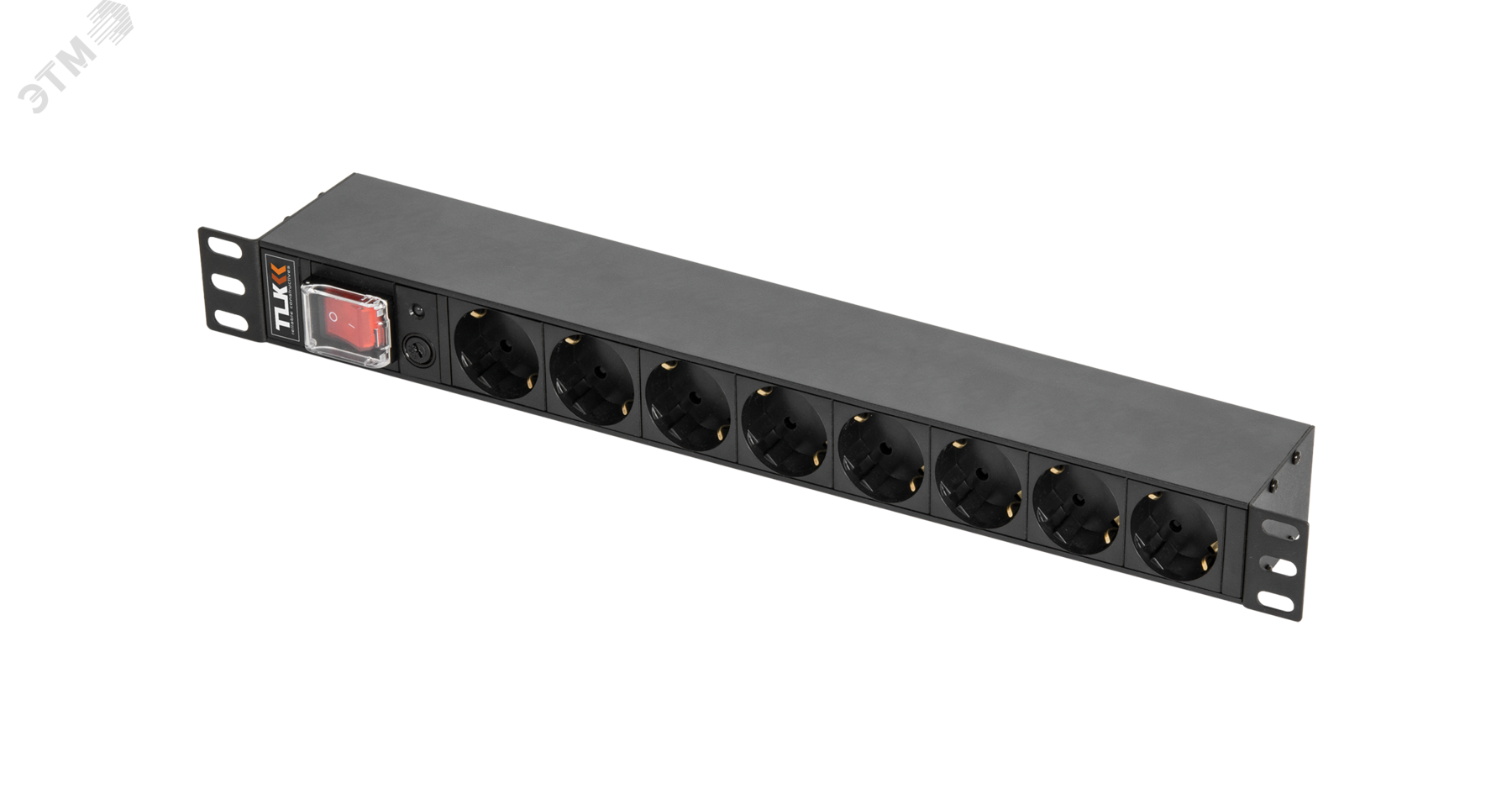 Изображение товара Блок розеток 19д 8 гнезд ''евророзетка'' макс. нагрузка 10 А без шнура питания вход С14 + предохранитель 10 А перекидной выключатель металлический корпус макс. мощность 2500 Вт 490*44.4*68 мм (шт)