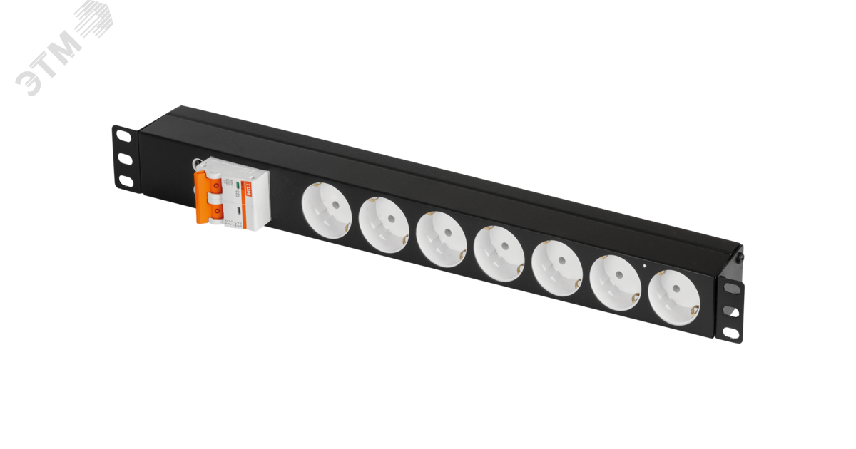 Изображение товара Блок розеток 19д 7 гнезд ''евророзетка'' макс. нагрузка 25 А без шнура питания вход винтовые клеммы автомат 2P 25A металлический корпус макс. мощность 5500 Вт (шт)