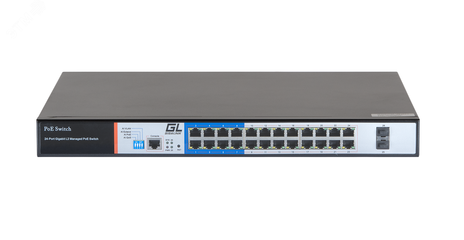 Коммутатор GIGALINK, WEB Smart управляемый, 24 PoE (802.3af/at) портов 10/100/1000Мбит/с 8 до 250 метров cat.6, 2*SFP 1000Мбит/с, 400Вт APO&R GL-SW-G205-24P Gigalink