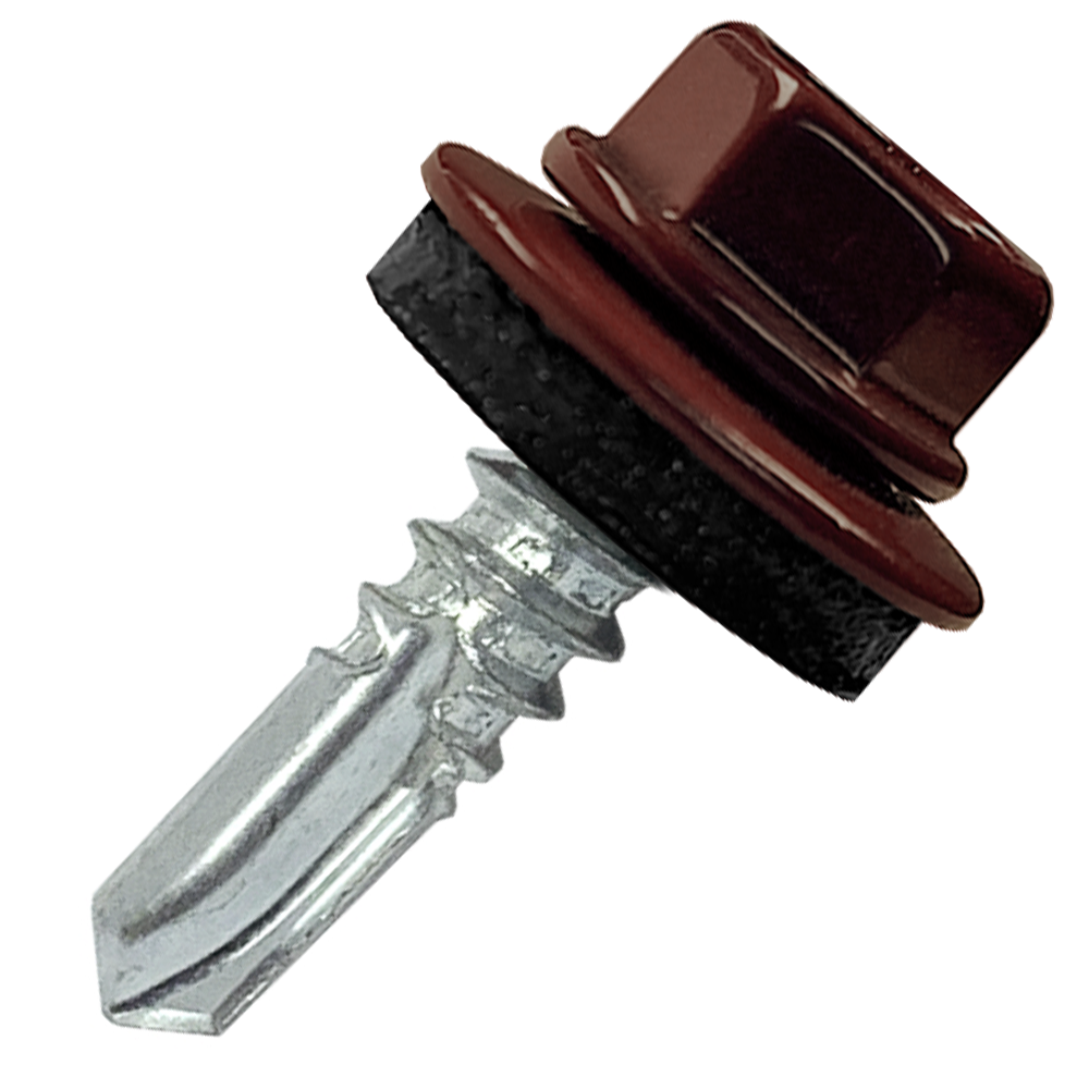 Саморез кровельный 5.5х25 по металлу RAL3005 сверло №3 шайба d=14мм с EPDM прокладкой