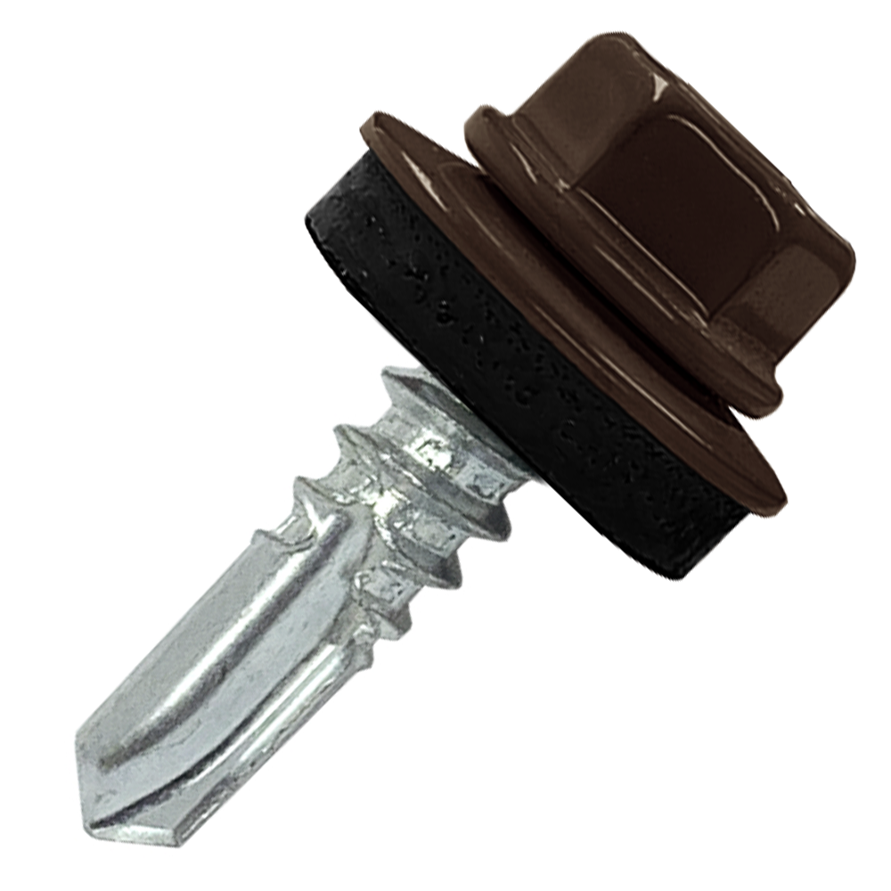 Саморез кровельный 5.5х25 по металлу RAL8012 сверло №3 шайба d=14мм с EPDM прокладкой