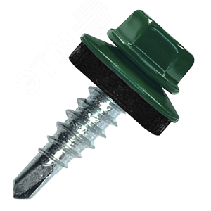 Саморез кровельный 4.8х29 RAL6020 сверло №1 шайба d=14мм с EPDM прокладкой - фото 1