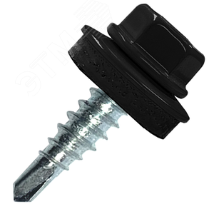 Саморез кровельный 4.8х29 RAL9005 сверло №1 шайба d=14мм с EPDM прокладкой - фото 1