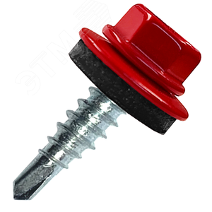 Саморез кровельный 4.8х50 RAL3020 сверло №1 шайба d=14мм с EPDM прокладкой - фото 1