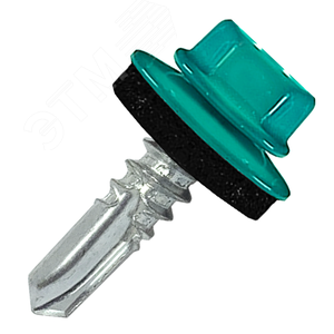 Саморез кровельный 5.5х19 по металлу RAL5020 сверло №3 шайба d=14мм с EPDM прокладкой - фото 1