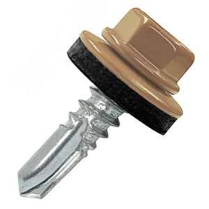 Саморез кровельный 5.5х19 по металлу RAL1011 сверло №3 шайба d=14мм с EPDM прокладкой - фото 1