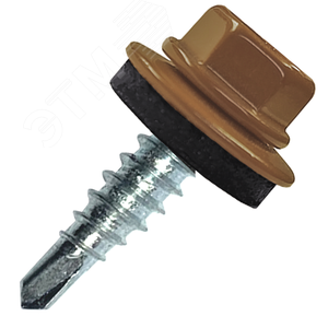 Саморез кровельный 4.8х29 RAL8004 сверло №1 шайба d=14мм с EPDM прокладкой - фото 1