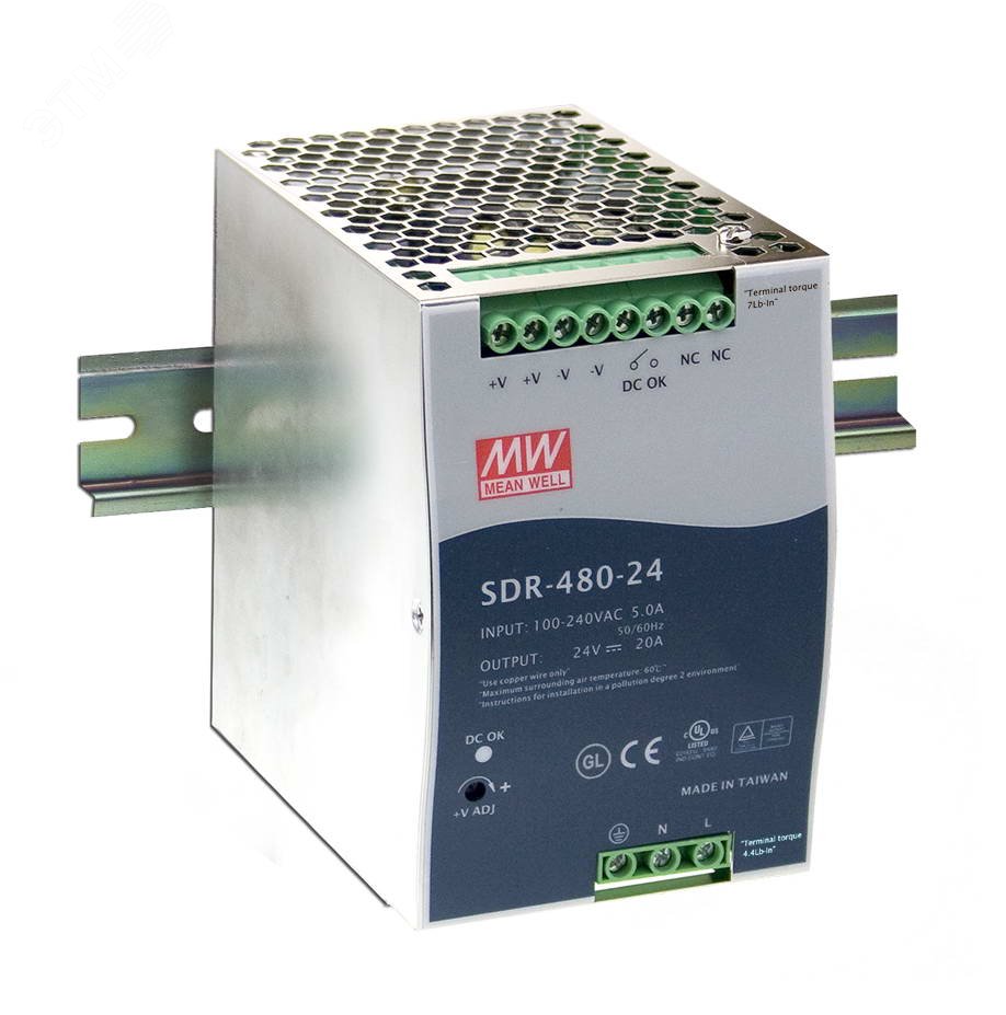 Изображение товара Блок питания AC-DC 480Вт на DIN-рейку Mean Well SDR-480P-48