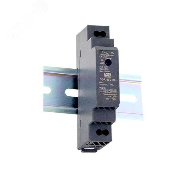 Изображение товара Преобразователь DC-DC 15Вт 24В с DIN-рейкой Mean Well DDR-15L-24