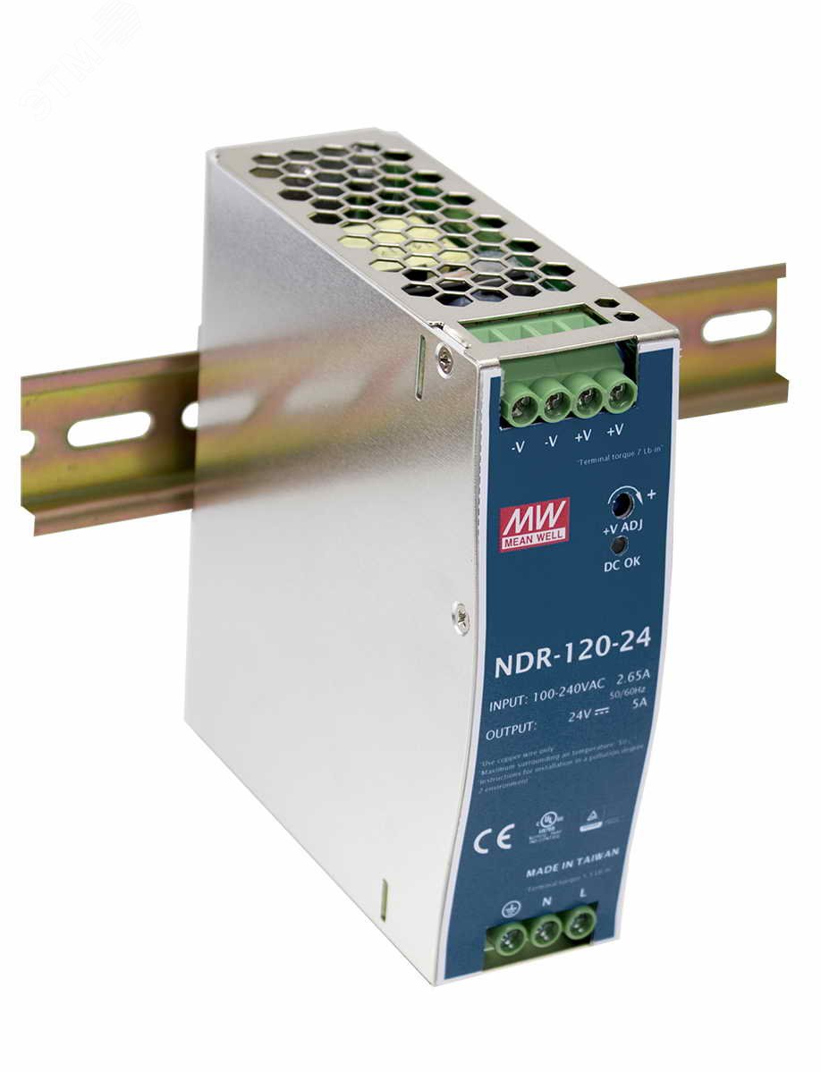 Изображение товара Блок питания AC-DC, 120Вт, вход 90-264V AC, 47-63Гц,127-370В DC, выход 48В,2.5A, рег. вых 48-55В, в кожухе на DIN-рейку (шт)