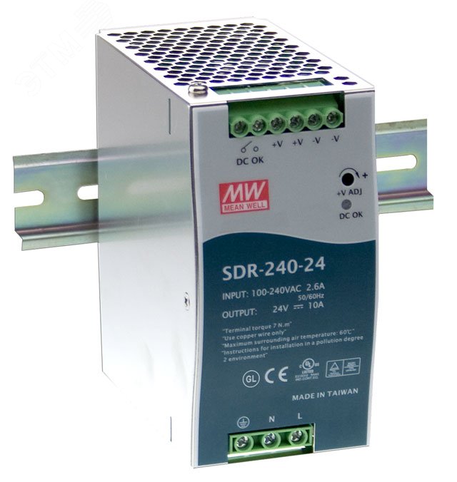 Изображение товара Блок питания AC-DC 240Вт на DIN-рейку SDR Mean Well