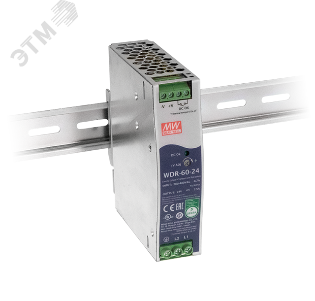Изображение товара Блок питания AC-DC 60Вт вход 180-550V AC/DC 24V 2.5A на DIN-рейку
