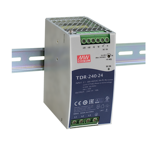 Блок питания AC-DC, 240Вт, ККМ, 3-х фазный, вход 340-550В AC, 47-63,480-780В DC, выход 48В,5A, рег. вых 48-55В, в кожухе на DIN-рейку