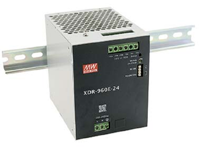 AC-DC, 960Вт, ККМ, вх.180…264В AC, 47…63Гц254.5...370В DC, вых.24В40A (пиковый 52А), рег. вых 24...29В, изол.3000В AC, в кожухе на DIN-рейку 96х125.2х132мм,-40…+70°С, DC-OK, P linkпарал.работа 3+1, 3 года гарантии