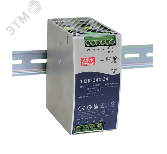 Изображение товара Блок питания AC-DC Mean Well TDR-240-24 240Вт на DIN-рейку