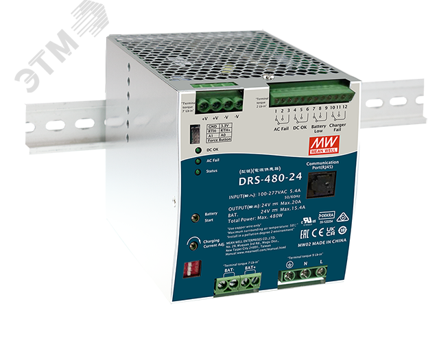 Изображение товара Блок питания AC-DC с UPS и MODBus 480Вт 36В монтаж DIN-рейка