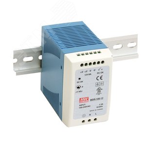 Изображение товара Блок питания AC-DC, 100Вт, вход 85-264V AC, 47-63Гц,120-370В DC, выход 24В,0-4A, рег. вых=0-+20%Uном, в кожухе на DIN-рейку (шт)