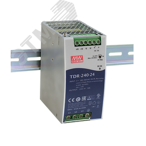 Изображение товара Блок питания AC-DC, 240Вт, ККМ, 3-х фазный, вход 340-550В AC, 47-63,480-780В DC, выход 48В,5A, рег. вых 48-55В, в кожухе на DIN-рейку (шт)