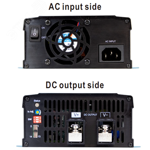 Устройство зарядное умное, AC-DC, 1209.6Вт, вход 90…264В AC127…370В DC, выход 57.6В18А, рег. вых=42…80В, изоляция 3000В AC, в кожухе, 250х158х67мм, -30…+70°С, тип АКБ свинцово-кислотный или литий-ионный, выход клеммная колодка, упр-е CANBus - фото 2