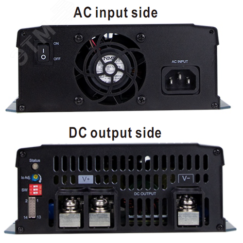 Устройство зарядное умное, AC-DC, 1680 Вт, вход 90…264В AC127…370В DC, выход 57.6В25А, рег.вых=42…80В, изоляция 3000Vac, в кожухе, 300*184*70мм, -30…+70°С, тип АКБ свинцово-кислотный или литий-ионный, выход клеммная колодка, упр-е CANBus - фото 2
