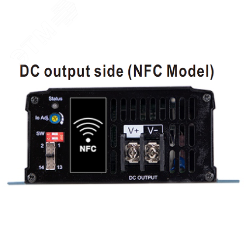 Устройство зарядное умное, AC-DC, 462Вт, вход 90…264В AC127…370В DC, выход 72В5.5А, рег. вых=54…100В, изоляция 3000В AC, в кожухе, 205х135х55мм, -30…+70°С, тип АКБ свинцово-кислотный или литий-ионный, выход клеммная колодка, упр-е CANBus, NFC - фото 3