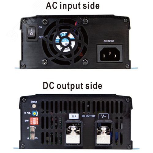 Устройство зарядное умное, AC-DC, 756Вт, вход 90…264В AC127…370В DC, выход 28.8В22.5А, рег. вых=21…42В, изоляция 3000В AC, в кожухе, 230х158х67мм, -30…+70°С, тип АКБ свинцово-кислотный или литий-ионный, выход клеммная колодка, упр-е CANBus - фото 2
