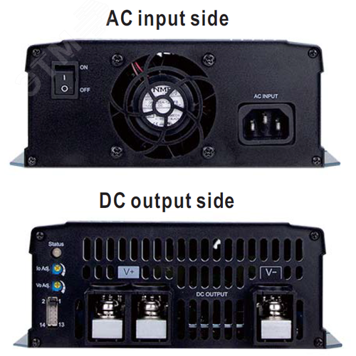 Устройство зарядноеисточник питания AC-DC, 1680Вт, вход 90…264В AC127…370В DC, выход 57.6В12.5…25А, рег. вых=42…80В, изоляция 3000В AC, в кожухе, 300х184х70мм, -30…+70°С, тип АКБ свинцово-кислотный , выход клеммная колодка - фото 2