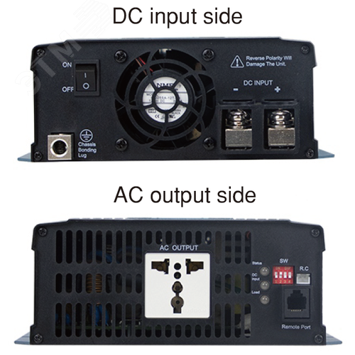 Инвертор DC-AC, 1200Вт, Рмакс=2000Вт(0,6 сек), Uвх=24(20…33)В DC, Uвых=230В АС (ещё 200, 220, 240), f=50(60) Гц, КНИ<3%, изоляция 3000В AC, в кожухе 333x184x70мм, вес 3.3кг,  -25…+70°С, розетка тип-EU (Европа), тип АКБ Lead Acid или Li-ion - фото 2