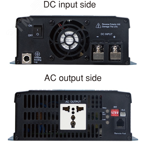 Инвертор DC-AC 1700Вт, Рмакс=2550Вт(0,6 сек), Uвх=24(20…33)В DC, Uвых=230В АС (ещё 200, 220, 240), f=50(60) Гц, КНИ<3%, изоляция 3000В AC, в кожухе 400x184x70мм, вес 4.63кг, -25…+70°С, розетка тип-EU (Европа), тип АКБ Lead Acid или Li-ionрек - фото 2