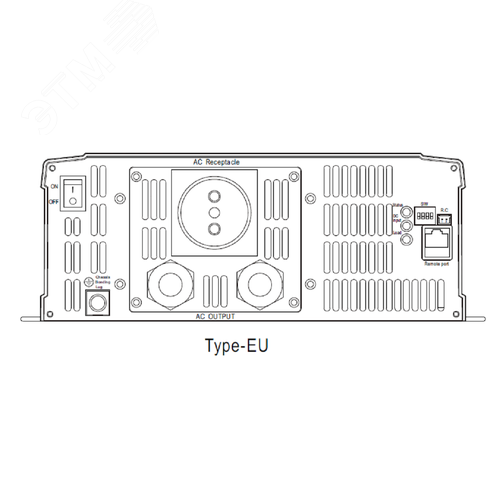 Инвертор DC-AC 3200Вт, Рмакс=3680Вт(3 мин.), Uвх=24(20…33)В DC, Uвых=230В АС (ещё 200, 220, 240), f=50(60) Гц, КНИ<3%, изоляция 3000В AC, в кожухе 420x270x98мм, вес 8.6кг, -25…+70°С, розетка тип-EU (Европа), тип АКБ Lead Acid или Li-ion, время перек - фото 3