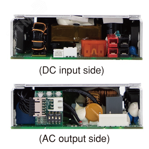 Инвертор DC-AC, 400Вт (с вент. 25CFM)250Вт (без вент.), Рмакс=800Вт(0,6 сек), Uвх=40…66В DC, Uвых=110В АС (ещё 100, 115, 120), f=60(50) Гц, КНИ<3%, изоляция 3000В AC, в кожухе 186х100,5х32мм, вес 0,75кг,  -20…+70°С, выход штыревой соединитель, тип АКБ Lea - фото 2
