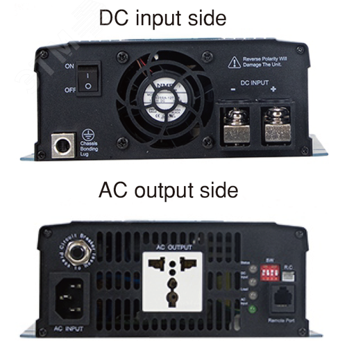 Инвертор DC-AC с функ. ИБП, 1200Вт, Рмакс=2000Вт(0,6 сек), Uвх=12(10...16,5)В DC, Uвых=230В АС (ещё 200, 220, 240), f=50(60) Гц, КНИ<3%, изоляция 3000В AC, в кожухе 333x184x70мм, вес 3.3кг,  -25…+70°С, розетка тип-EU (Европа), тип АКБ Lead Acid или Li-ion - фото 2