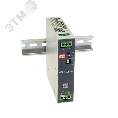 Изображение товара AC-DC, 150Вт, вх.85…264V AC, 47…63Гц /120…370В DC, вых.48В/3.25A (пиковый 4.23А), рег. вых 48...55В, изол.3000В AC, DC OK, в кожухе на DIN-рейку 30х125,2х116мм,-40…+70°С, 3 года гарантии (шт)