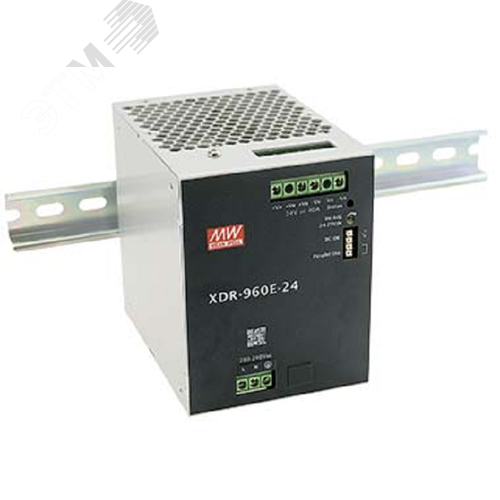 Изображение товара AC-DC, 960Вт, ККМ, вх.180…264В AC, 47…63Гц254.5...370В DC, вых.24В40A (пиковый 52А), рег. вых 24...29В, изол.3000В AC, в кожухе на DIN-рейку 96х125.2х132мм,-40…+70°С, DC-OK, P linkпарал.работа 3+1, 3 года гарантии (шт)