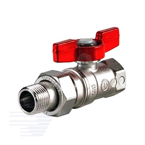 Изображение товара Кран шаровой хромированный со сгоном R259D Ду 20 3/4 ВВ бабочка красный Италия