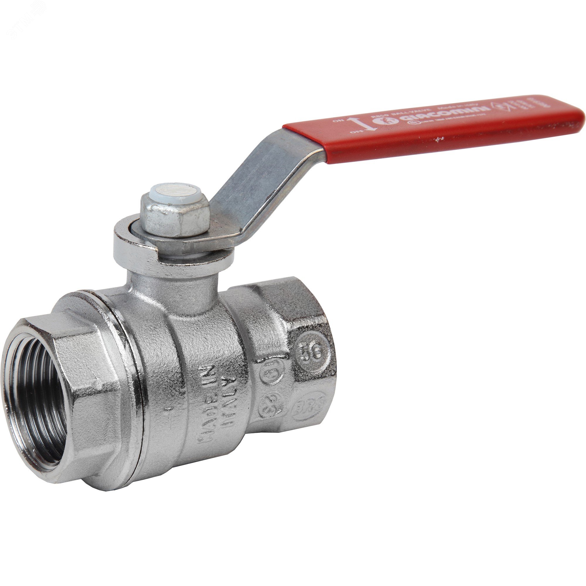 Изображение товара Кран шаровой хромированный R850 Ду 15 1/2' Ру35 ВВ рычаг красный (шт)