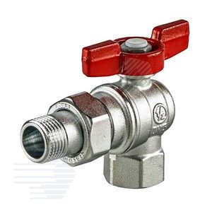 Изображение товара Кран шаровой хромированный угловой со сгоном R789 Ду 15 1/2' Ру16 полнопроходной бабочка красный (шт)