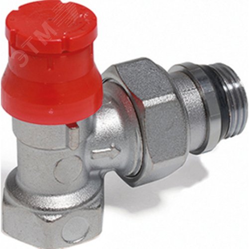 Изображение товара Угловой термостатический клапан 1/2' с предварительной настройкой , хромированный, отвод с герметичной прокладкой. (шт)