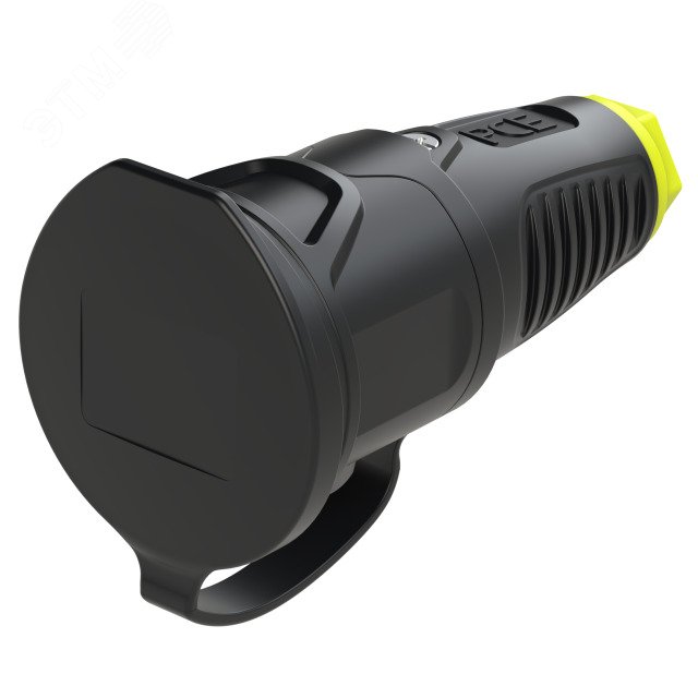 Изображение товара Розетка каб 16A/250V/2P+E/IP54 с черным корпусом и желтой крышкой