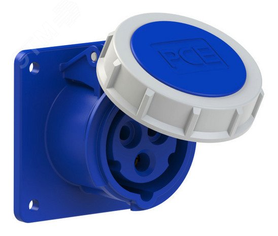 Изображение товара Встраиваемая силовая розетка 16А IP67 220В с фланцем 75x75 мм