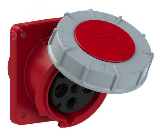 Изображение товара Встраиваемая наклонная силовая розетка 63А/400V/IP67, фланец 100x112 мм, красная