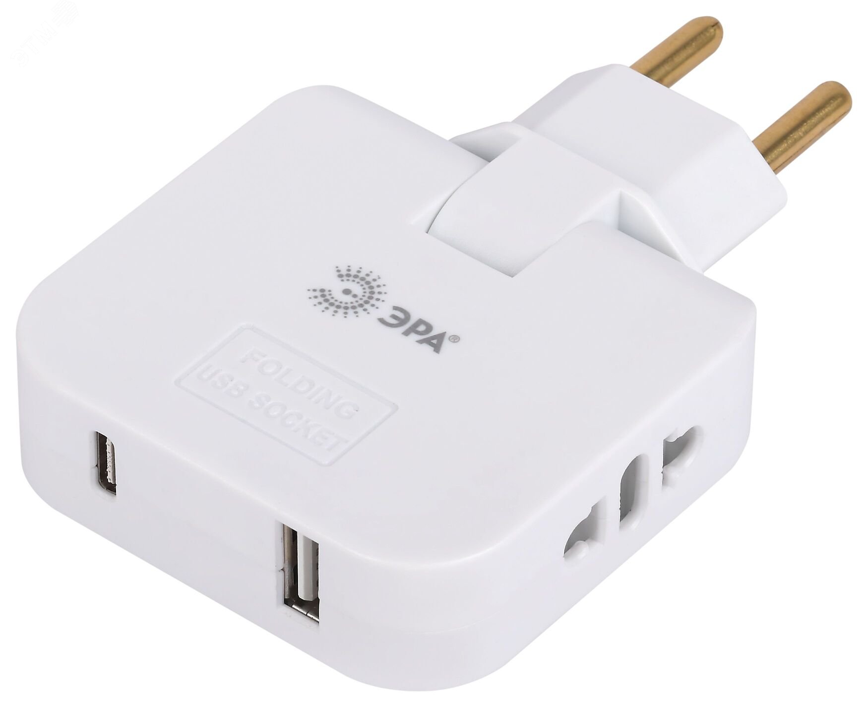 Изображение товара Электрический тройник с USB разъемами 2 розетки и поворотной конструкцией