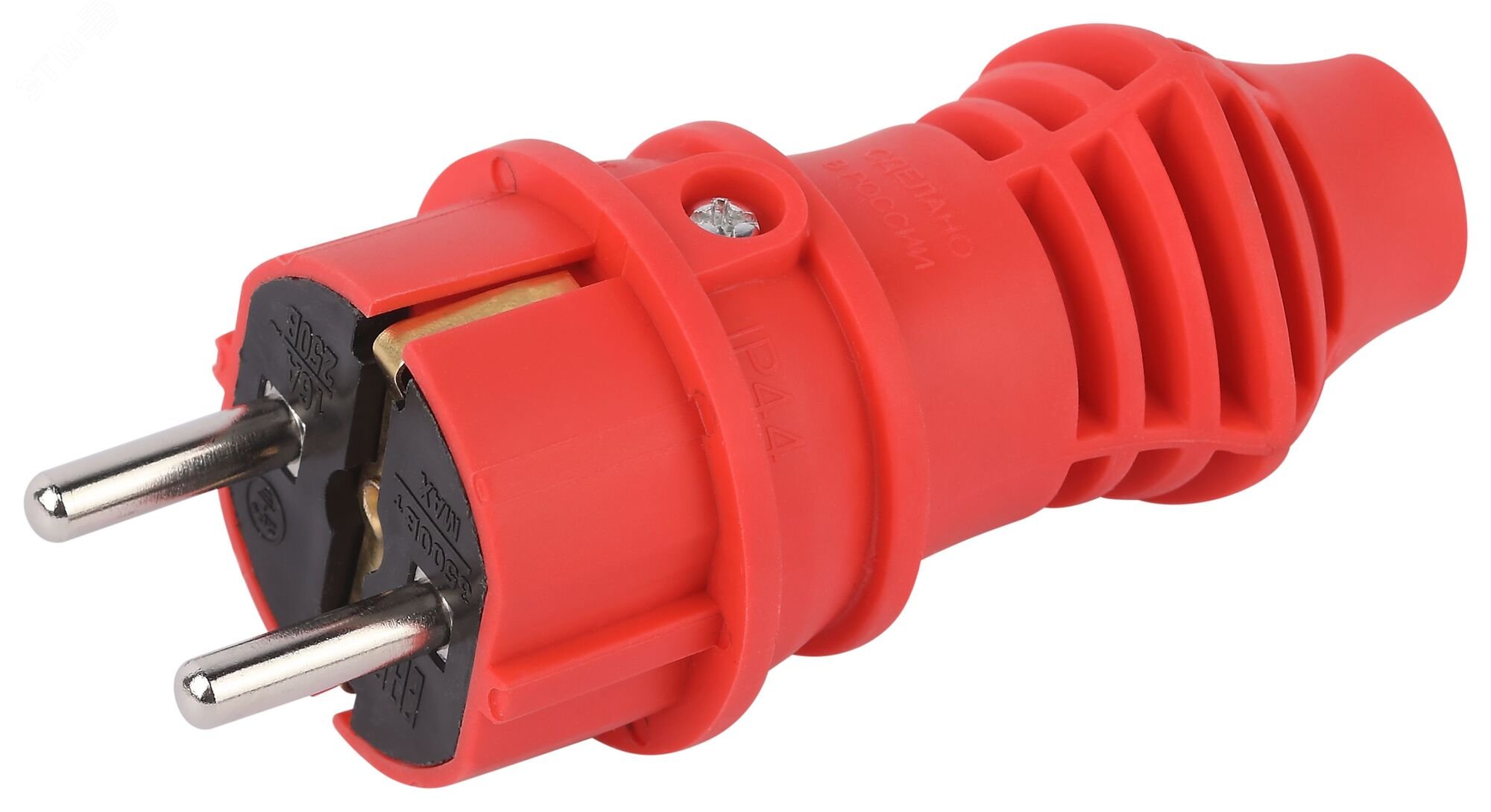 Изображение товара Каучуковая прямая вилка с заземлением IP44 16А красная ЭРА VX13-R-IP44