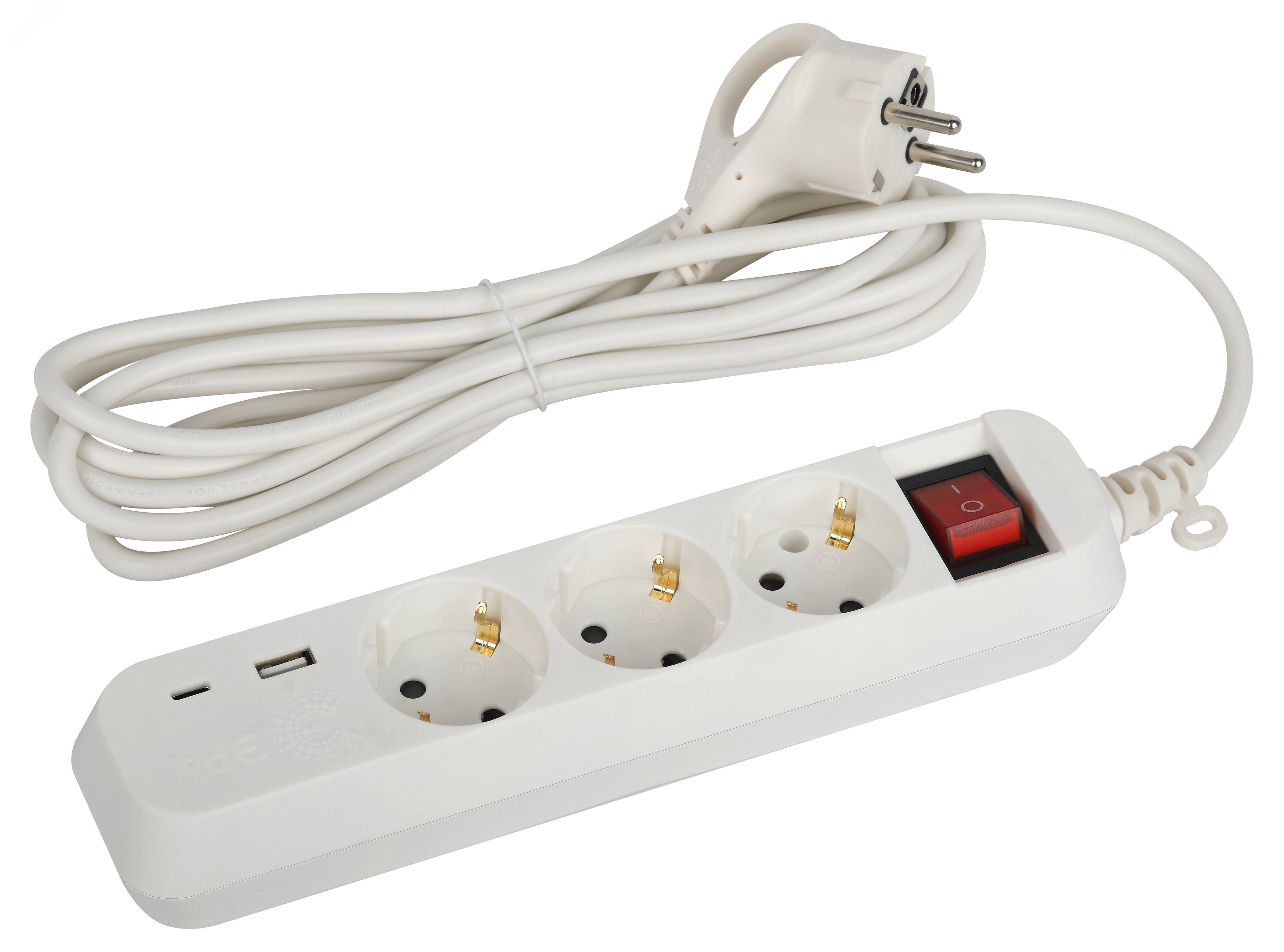 Изображение товара Удлинитель электрический ЭРА UB-3es-3m-USB 3 розетки и 2 USB порта